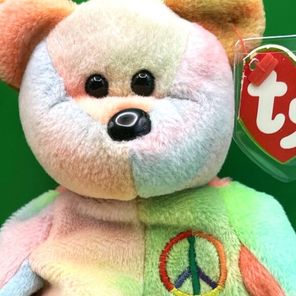 VTG TY Beanie Baby PEACE Bear 1996 Style 4053 Rainbow Tie-Dye MWMT Beanbag Plush - Picture 9 of 9